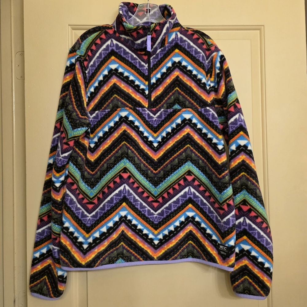 WeSC Mitch 1/4 Zip Unisex Polar Fleece Pullover Chevron Aztec Design Size M/L